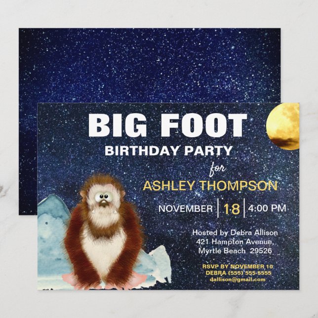Einladung zur Big Foot Birthday Party (Vorne/Hinten)