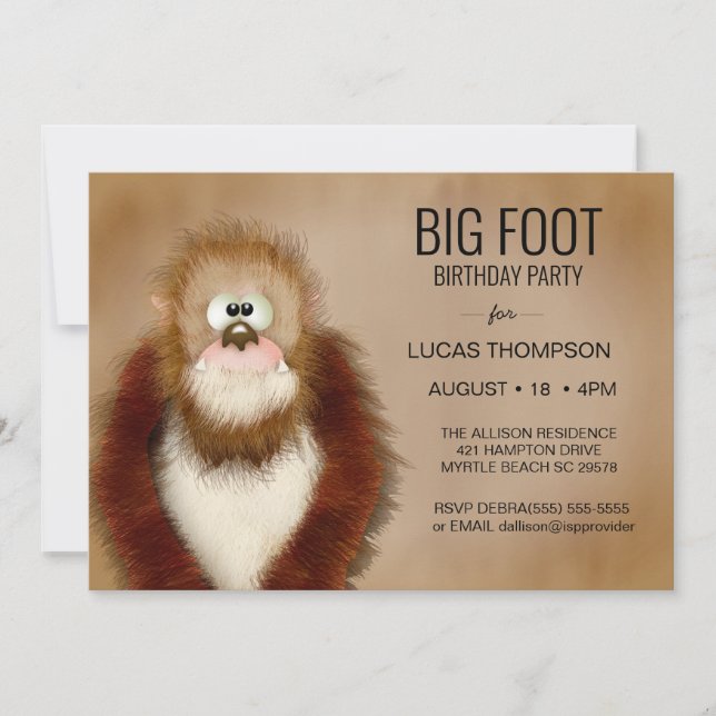 Einladung zur Big Foot Birthday Party (Vorderseite)