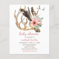 Einladung zur Billig-Blumen- und Antler-Babydusche