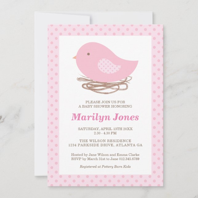 Einladung zur Bird Nest Baby Girl Shower (Vorderseite)