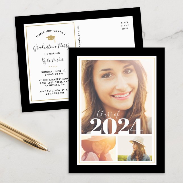 Einladung zur Black and Gold 3 Foto Graduation Par (Von Creator hochgeladen)