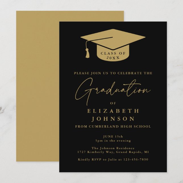 Einladung zur Black and Gold-Elegant-Graduiertenpa (Vorne/Hinten)