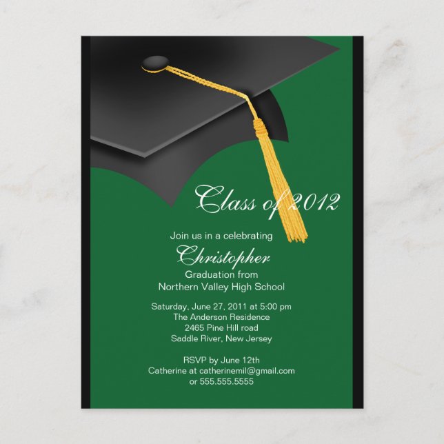 Einladung zur Black Green Grad Cap Graduation Part (Vorderseite)