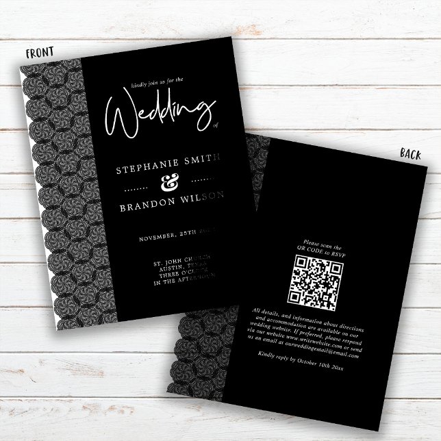 Einladung zur Black & White Lace Hochzeit Flyer (Von Creator hochgeladen)