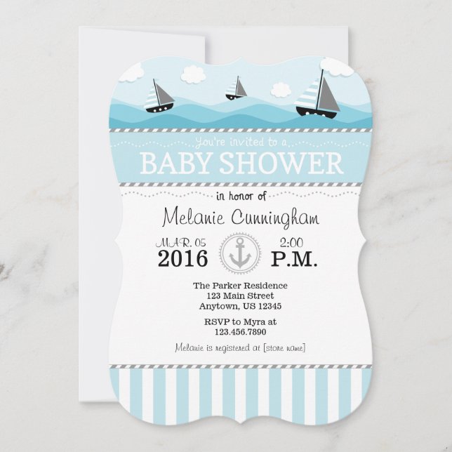 Einladung zur Blauen Nautical Baby-Dusche (Vorderseite)