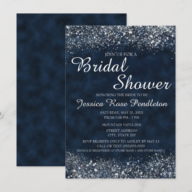 Einladung zur Blauen Sternenstaube Bridal Dusche (Vorne/Hinten)