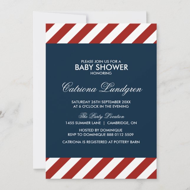 Einladung zur Blue and Red Nautical Baby Shower (Vorderseite)