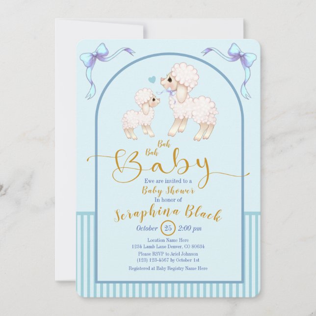Einladung zur Blue Boy Sheep and Lamb Baby Dusche (Vorderseite)
