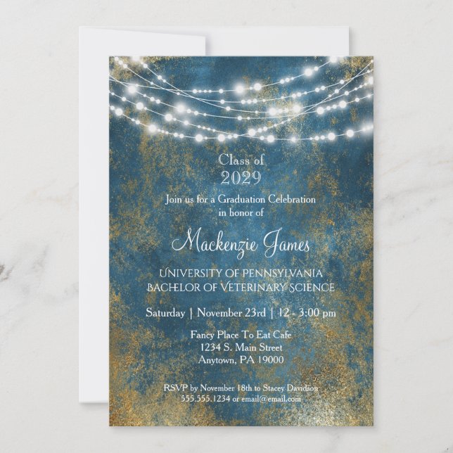Einladung zur Blue Gold Lights Graduation Party (Vorderseite)
