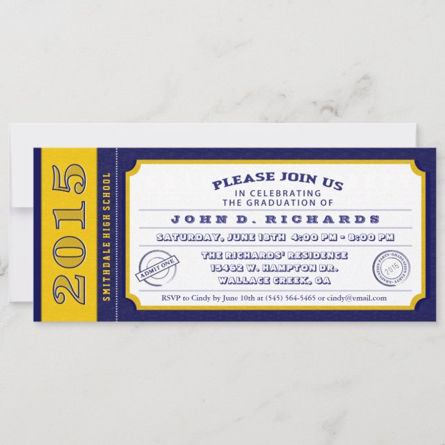 Einladung zur Blue & Gold Ticket Graduation Party (Vorderseite)