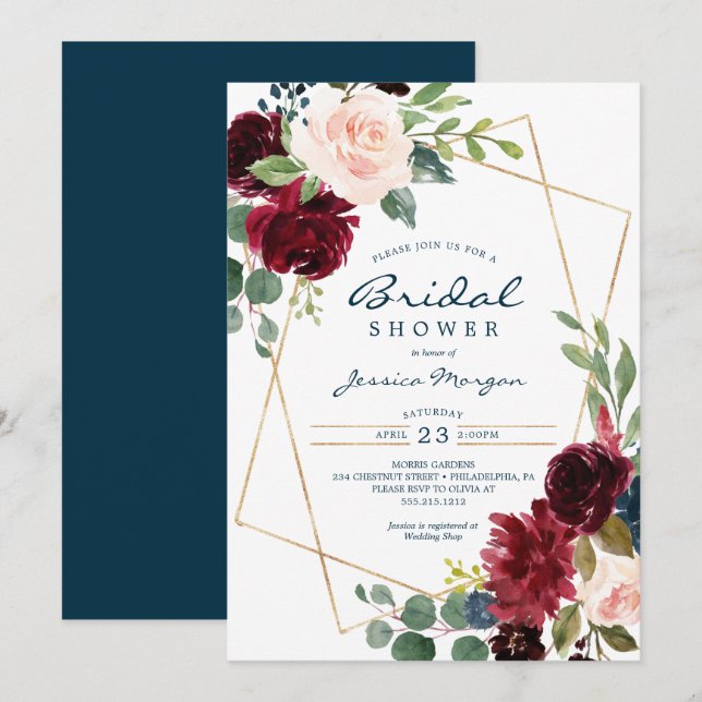 Einladung zur Blumendusche der Burgundy Navy (Vorne/Hinten)