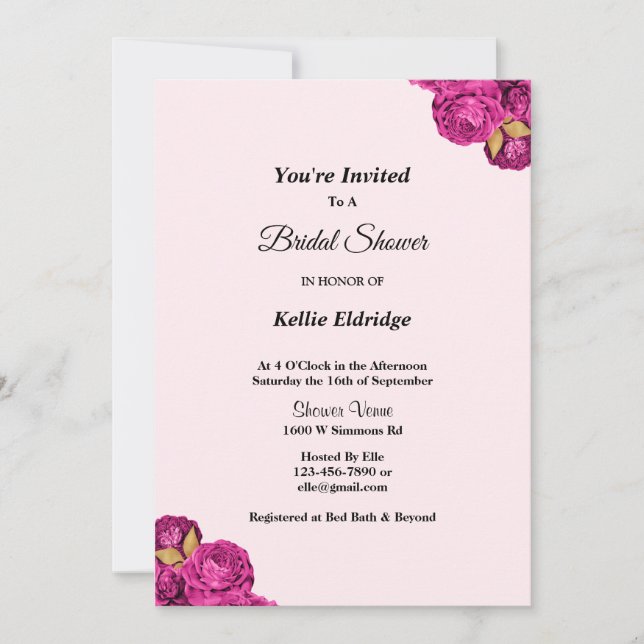 Einladung zur Blumendusche in Rosa und Gold (Vorderseite)