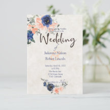 Einladung zur Blumenhochzeit in Pfirsich und Blau