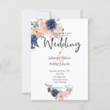 Einladung zur Blumenhochzeit in Pfirsich und Blau