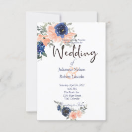 Einladung zur Blumenhochzeit in Pfirsich und Blau