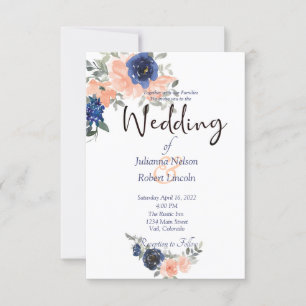 Einladung zur Blumenhochzeit in Pfirsich und Blau