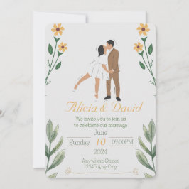 Einladung zur Blumenhochzeit mit Braut und Bräutig