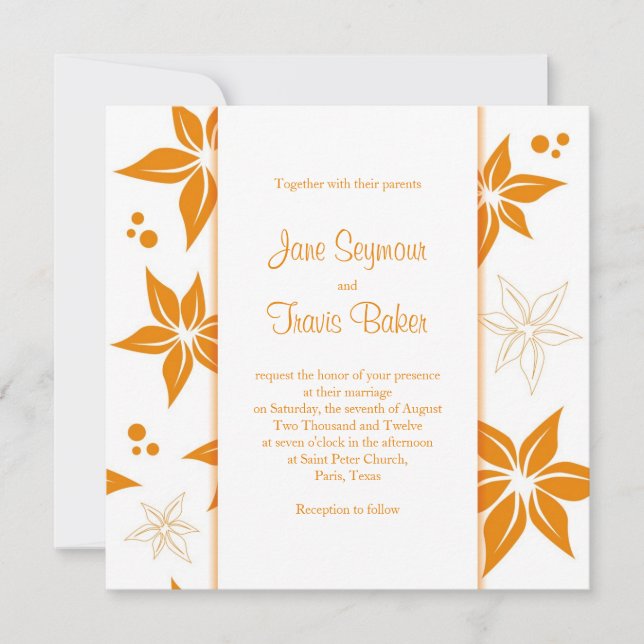 Einladung zur Blumenhochzeit - Orange und Weiß (Vorderseite)