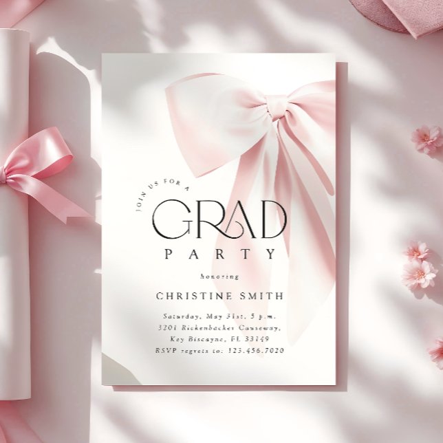 Einladung zur Blush Pink Bow Graduation Party (Von Creator hochgeladen)