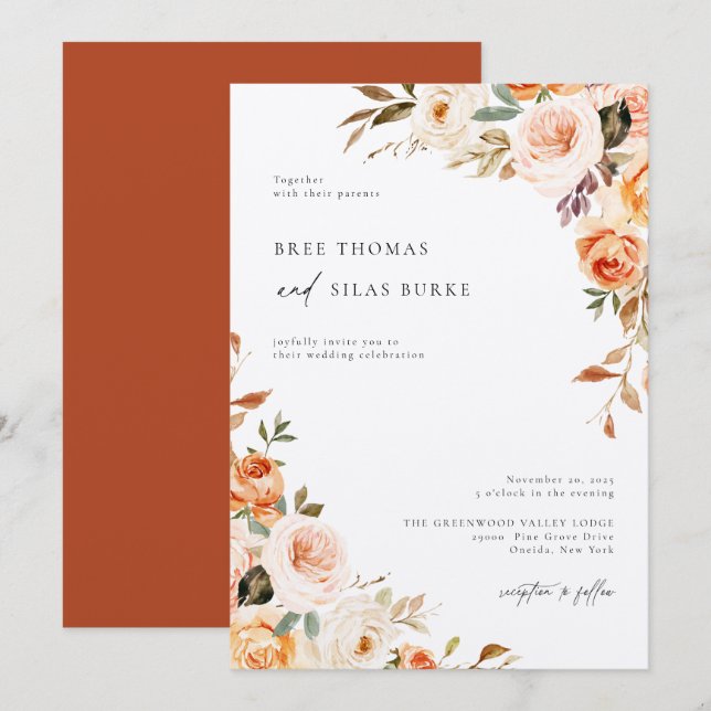 Einladung zur botanischen Blumenhochzeit im Herbst (Vorne/Hinten)