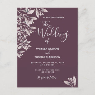 Einladung zur botanischen Hochzeit lila Schriften Postkarte