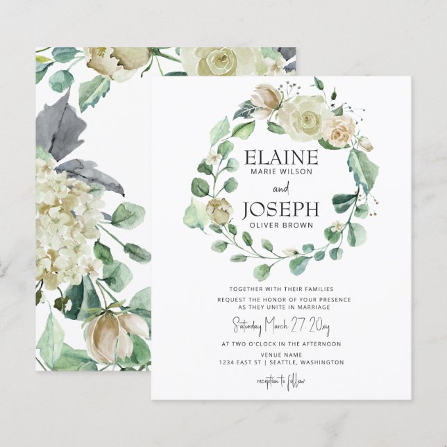Einladung zur Botanischen Neutralen Blumenhochzeit (Vorne/Hinten)