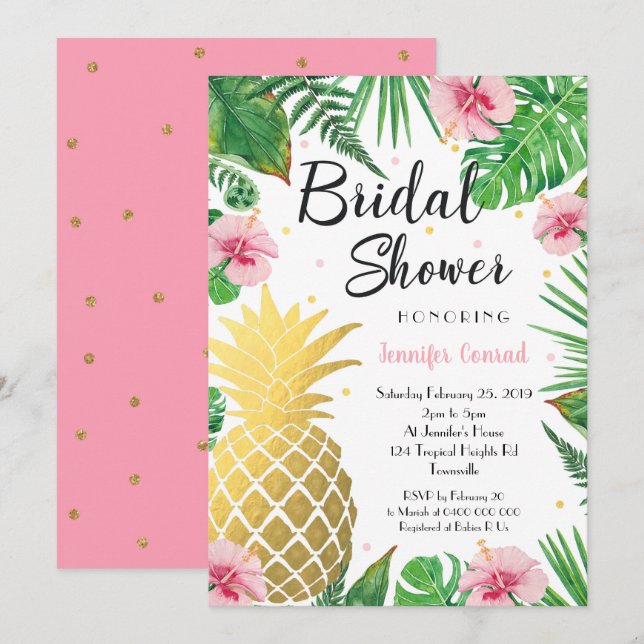 Einladung zur Brautdusche, Ananas aus Gold (Vorne/Hinten)