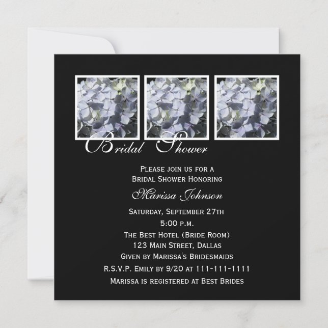 Einladung zur Brautdusche — Blaue Hydrangeas (Vorderseite)
