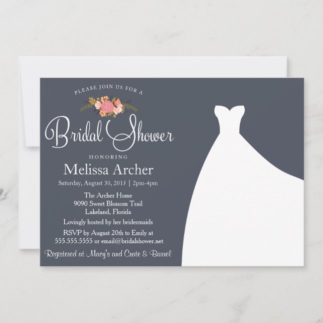 Einladung zur Brautdusche, Blumen und Hochzeitskle (Vorderseite)