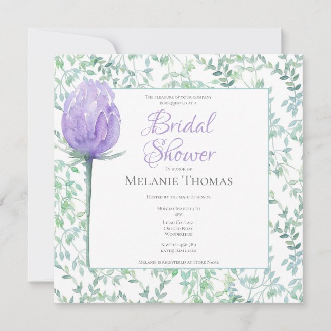 Einladung zur Brautdusche Lilac und Green Foliage (Vorderseite)