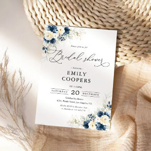 Einladung zur Brautdusche Navy Blue and White Rose