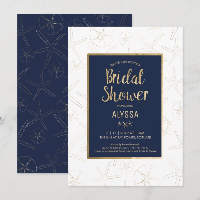 Einladung zur Brautdusche - Strand, nautisch (Vorne/Hinten)