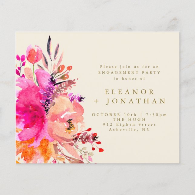 Einladung zur "Budget Pink Gold Floral Engagement  (Vorderseite)