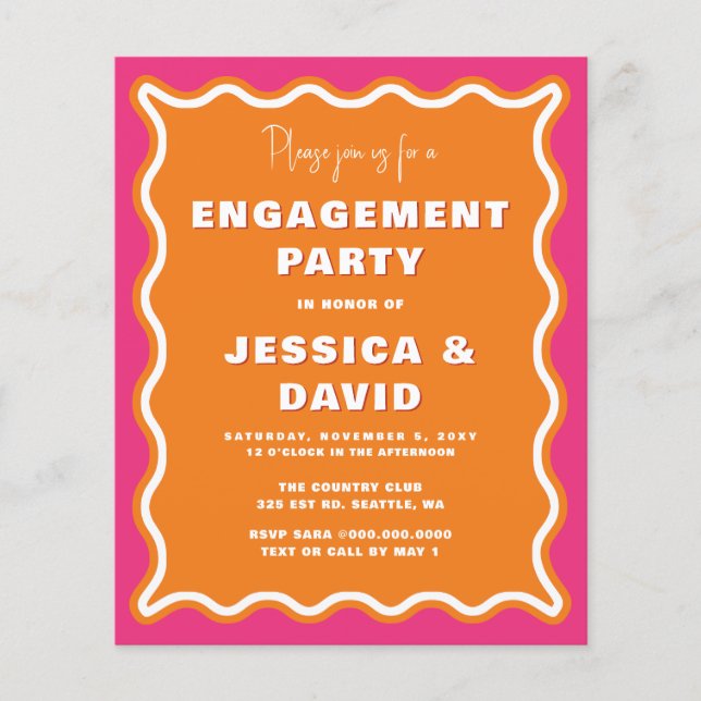 Einladung zur "Budget Pink Orange Engagement Party (Vorderseite)