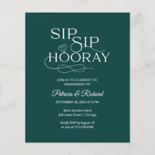 Einladung zur "Budget Sip Hooray Engagement Party"