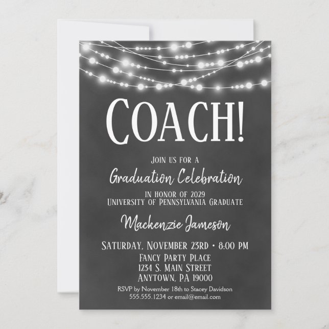 Einladung zur Chalkboard Coach Graduation Party (Vorderseite)