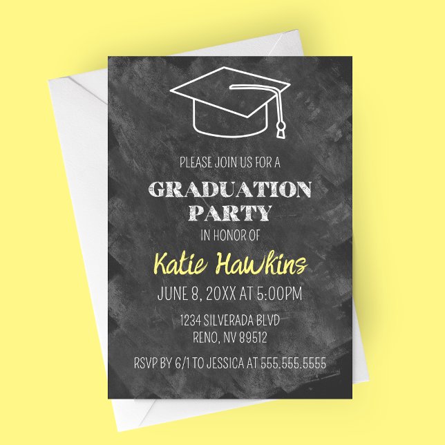 Einladung zur Chalkboard Graduation Party (Chalkboard Graduation Party Invitation | Graduation Hat Doodle)