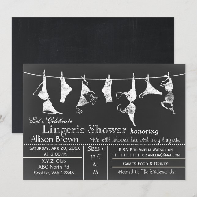 Einladung zur Chalkboard Lingerie Dusche (Vorne/Hinten)