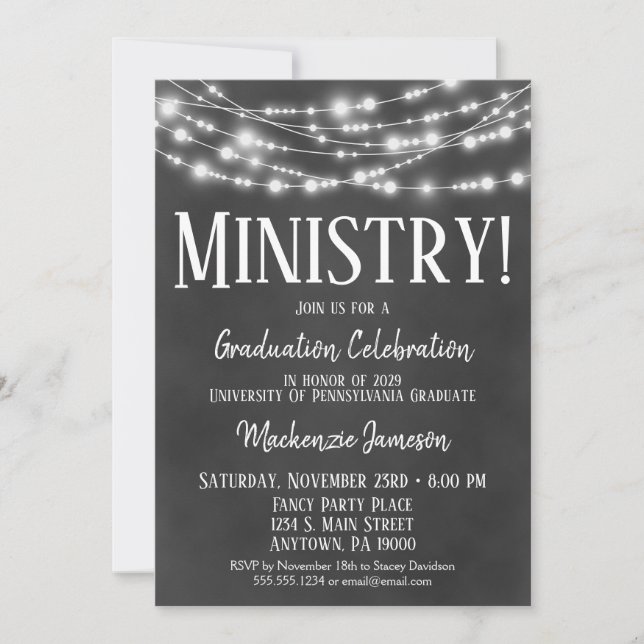 Einladung zur Chalkboard Ministry Graduation Party (Vorderseite)
