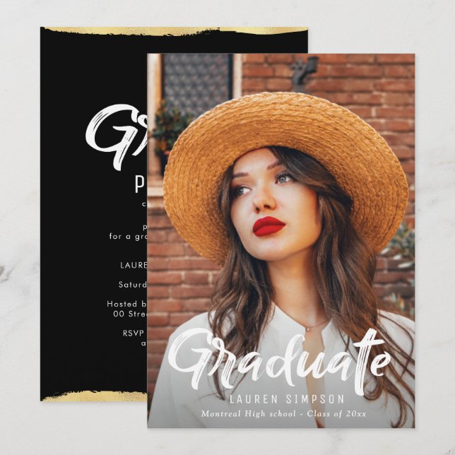 Einladung zur Chic Script-Overlay-Graduierungspart (Vorne/Hinten)