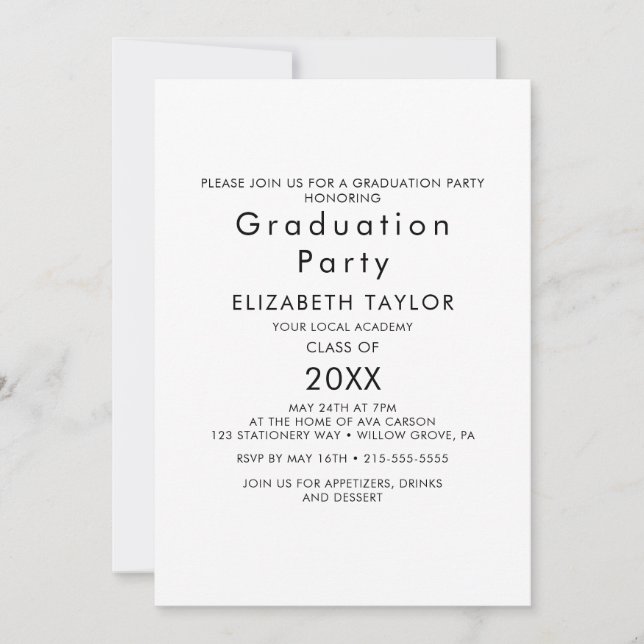 Einladung zur Chic Typografy Graduation Party (Vorderseite)
