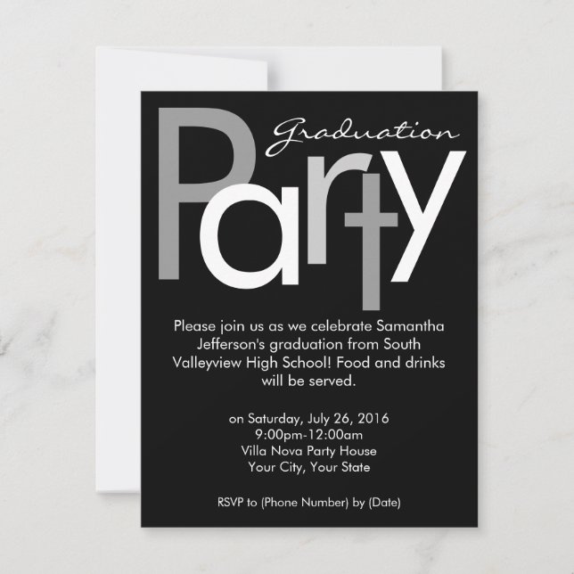 Einladung zur Chunky Black and White Graduation Pa (Vorderseite)