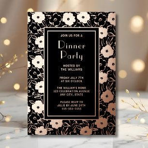 Einladung zur Dinnerparty Botanische schwarze eleg