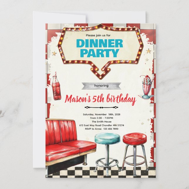 Einladung zur Dinnerparty in den 50er Jahren (Vorderseite)
