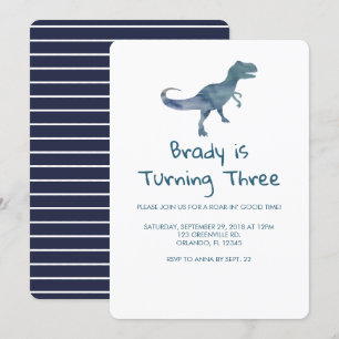 Einladung zur Dinosaurierparty mit blauem Streifen