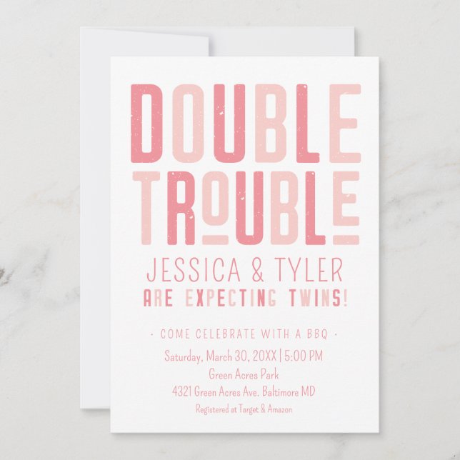 Einladung zur Doppel-Trouble Twin Boy/Girl Baby Du (Vorderseite)