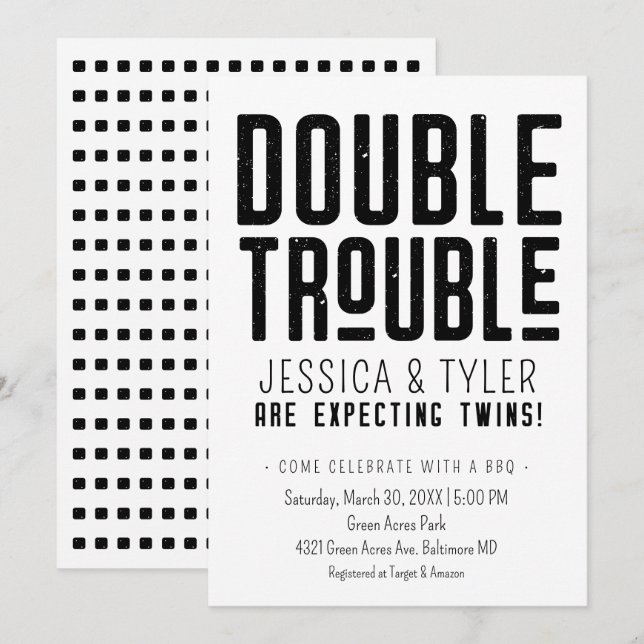 Einladung zur Doppeltrouble Twin Baby Dusche (Vorne/Hinten)