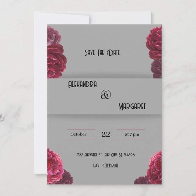 Einladung zur dunkelroten und beigen Hochzeit (Vorderseite)