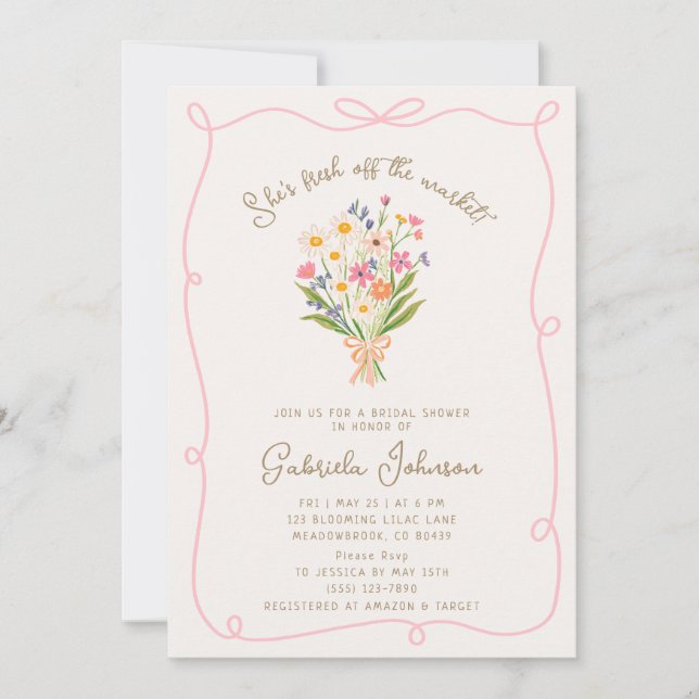 Einladung zur Dusche aus rosa Whimsical Wavy Frame (Vorderseite)