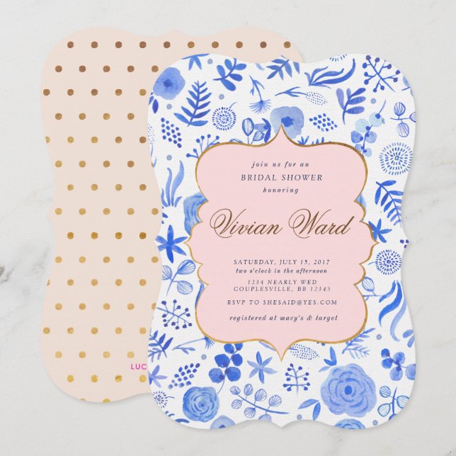 Einladung zur Dusche "Blue Bridal" (Vorne/Hinten)